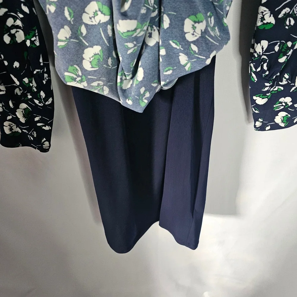 Lauren Ralph Lauren Women's Floral‎ Print Long Sleeve Navy Blue Dress Size 8